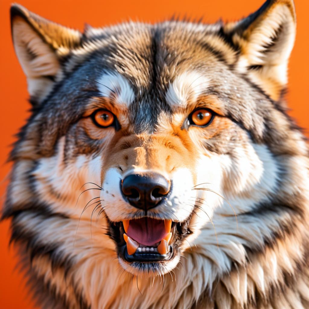 Hyperrealistic Wolf Portrait on Orange