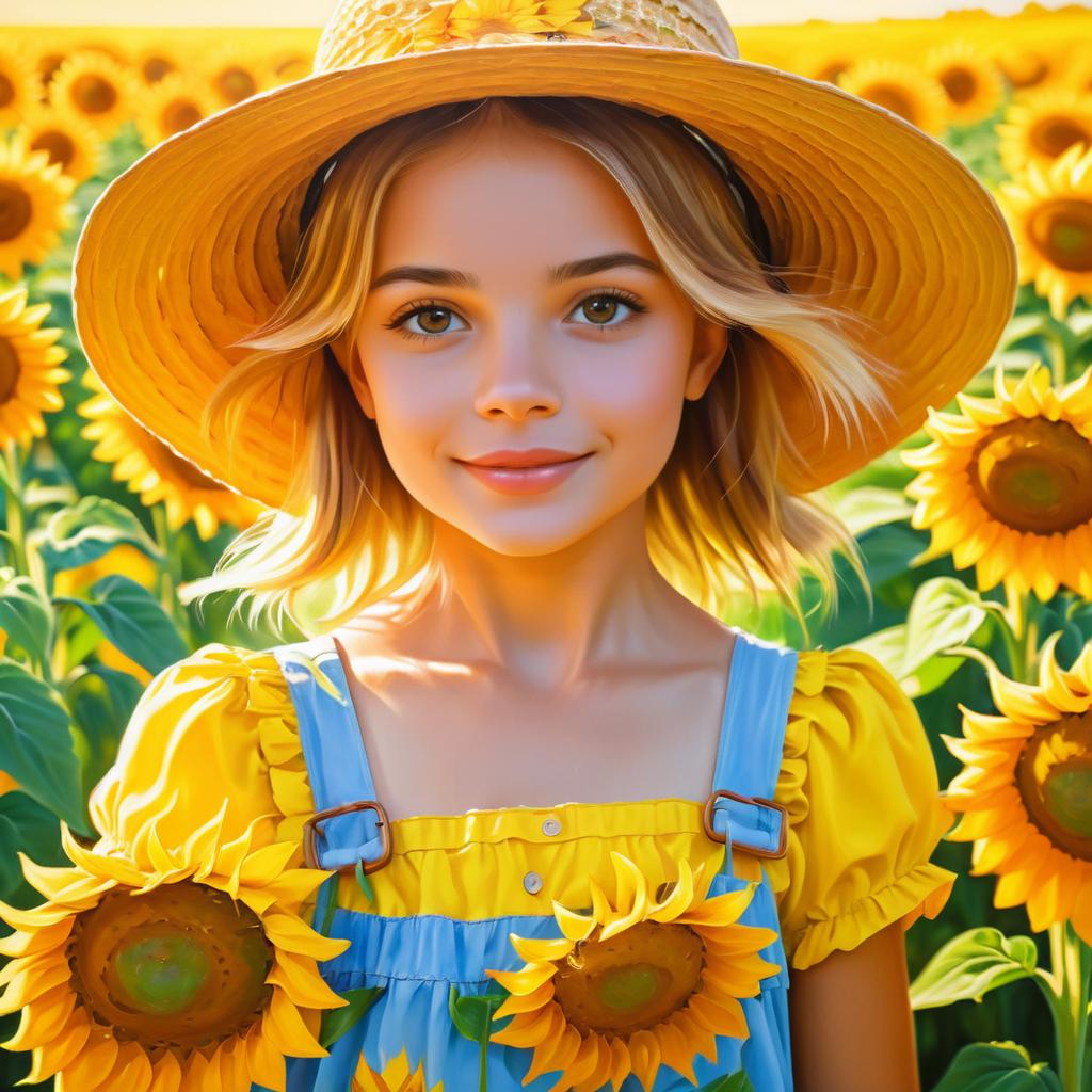 Charming Girl in Sunflower Field