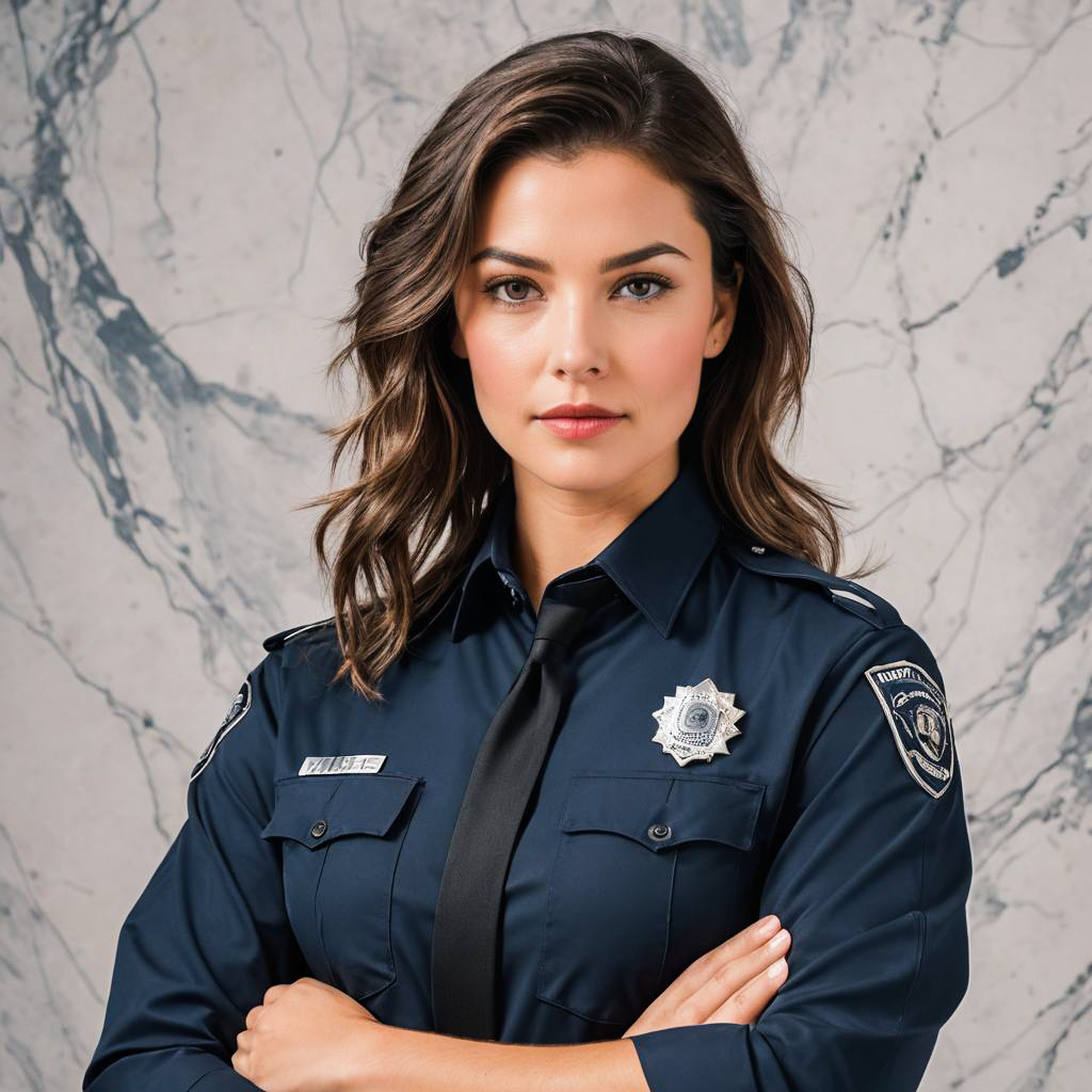 Confident Young Woman in Cop Outfit