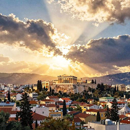 Athens Skyline at Sunset Watercolor
