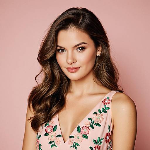 Young Woman in Embroidered Pink Dress