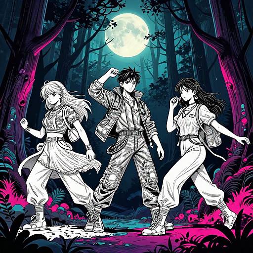 Mystic Forest Neon Line Art