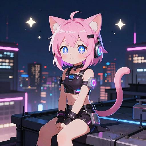 Cyberpunk Pink Anime Cat Girl
