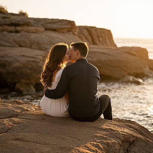 Golden Sunset Couple Kiss
