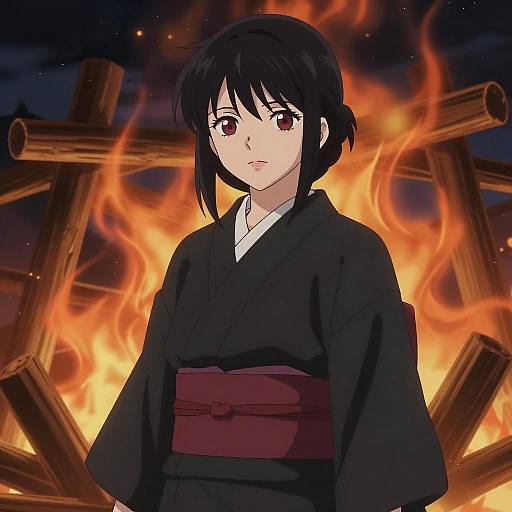 Fierce Night Warrior in Black Kimono