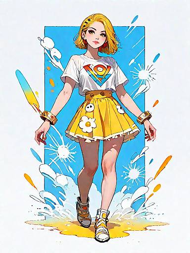 Full-Body Woman in Neon Mini Skirt