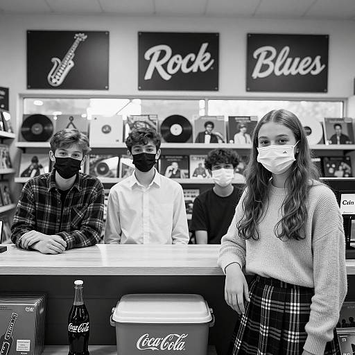 Teenagers in Music Store Wearing Masks