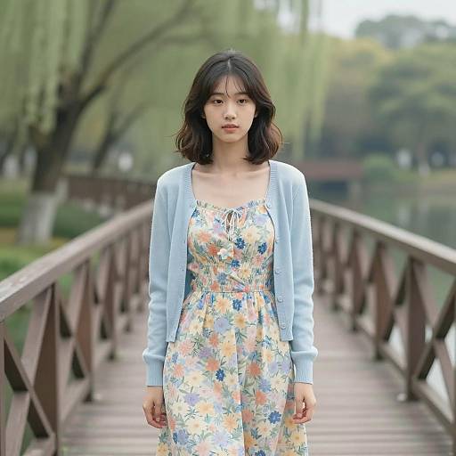 Serene Moments on a Wooden Bridge