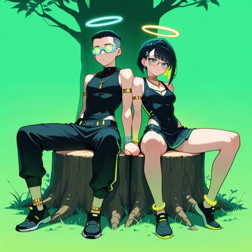 Vibrant Cyberpunk Teen Siblings Portrait Vibrant Cyberpunk Teen Siblings Portrait