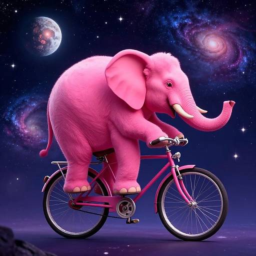 Hot Pink Elephant Riding Vintage Bicycle