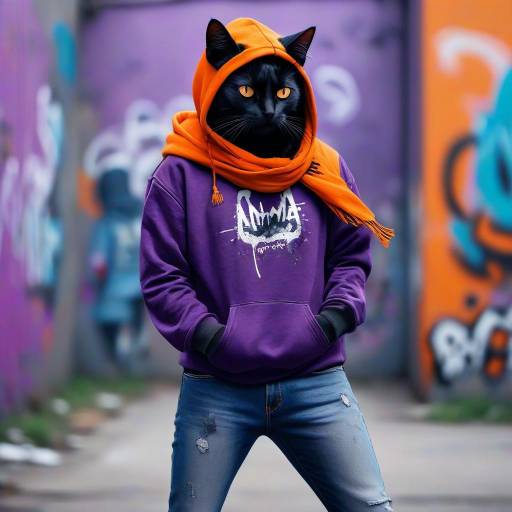 Cat in Hoodie with Orange Scarf