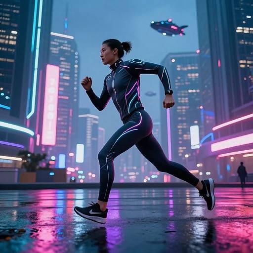 Futuristic Cyberpunk Runner in Neon City