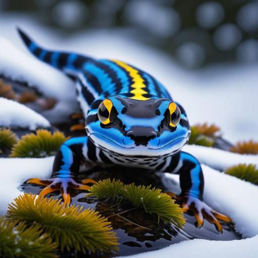 Vibrant Blue and Yellow Salamander on Moss