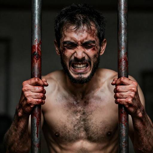 Intense Portrait of a Wounded Man