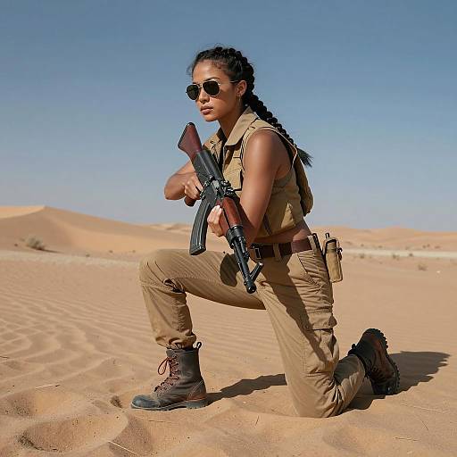 Stylized Action Portrait of Desert Warrior