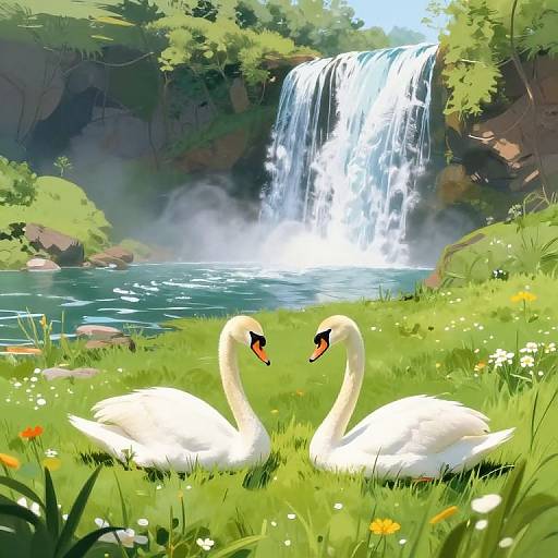 Dreamlike Gore Swan Waterfall Wallpaper