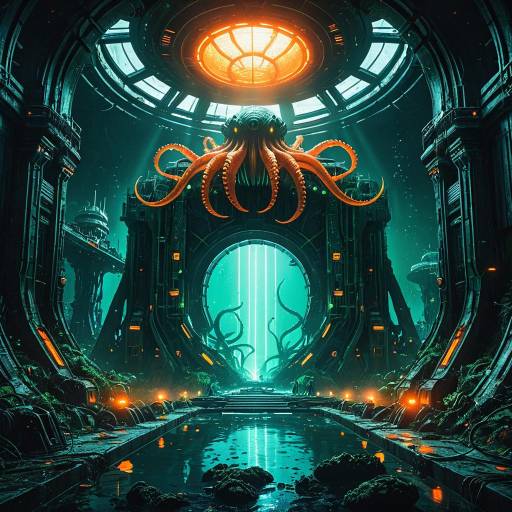 Futuristic Underwater Metropolis with Bioluminescent Kraken