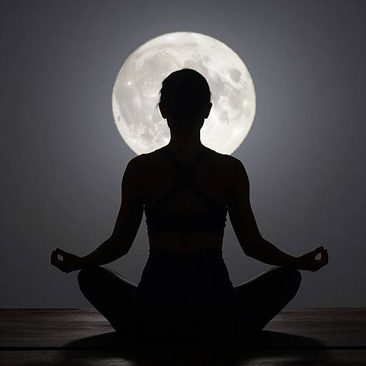 Silhouetted Woman Meditating by Moon