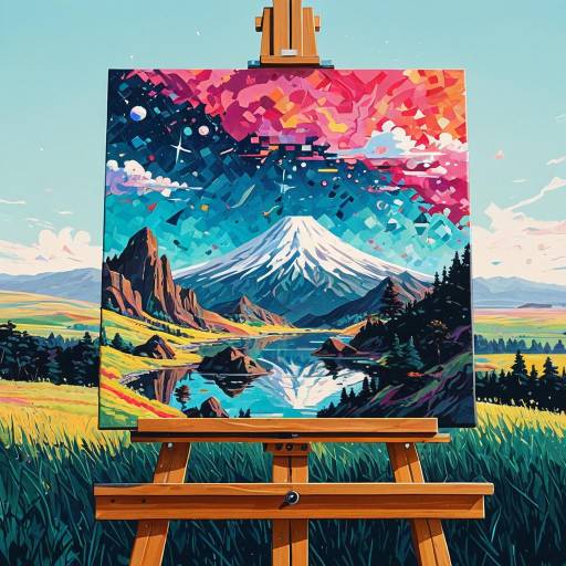 Colorful Landscape Painting on Easel