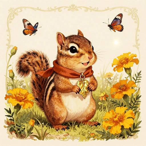 Cheerful Chipmunk in Vintage Botanical Clearing