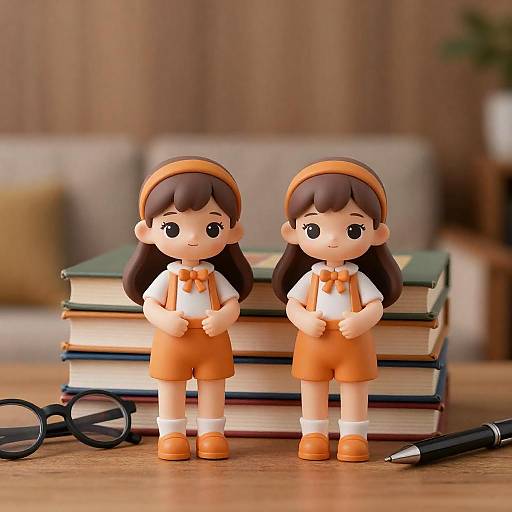 Charming Doll Figurines on a Wooden Table