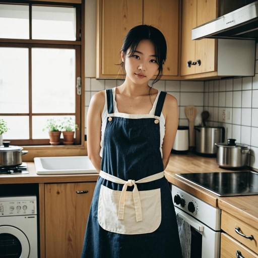 Young woman in apron standing in kitchen