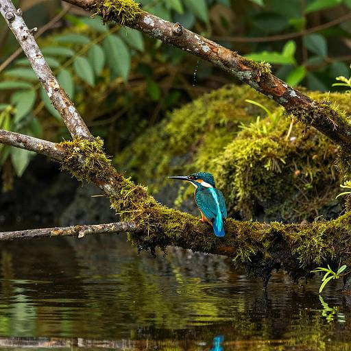Serene Kingfisher Diving in Lush Forest