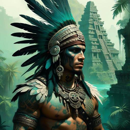 Aztec Warrior in Lush Jungle Setting