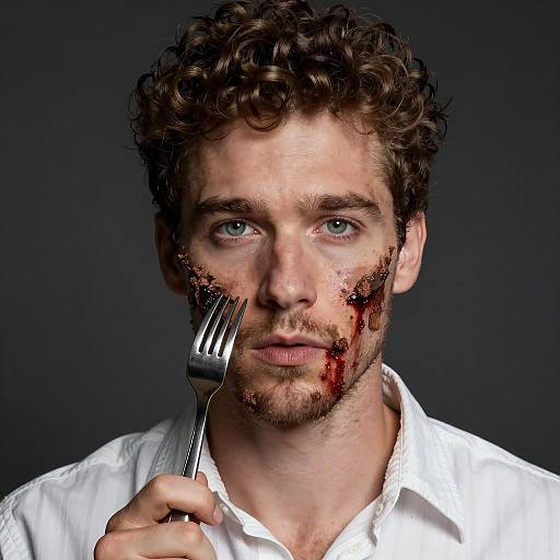 Mysterious Man Covered in Cake and Blood