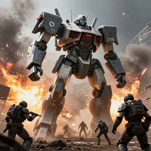 Epic Dystopian Mech Battlefield Scene