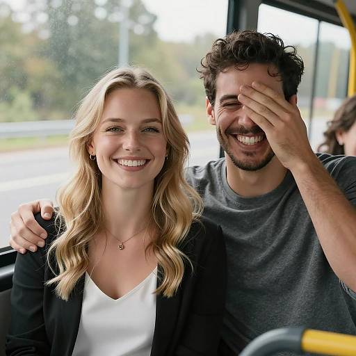 Joyful Moment on a Bus Ride