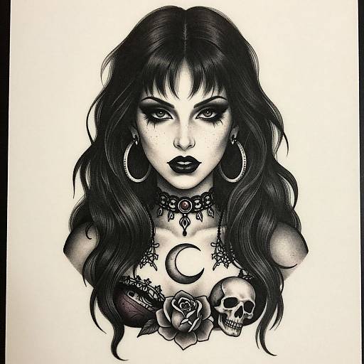 Gothic Woman Black-and-Gray Tattoo