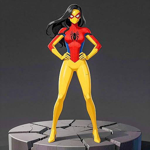 Confident Female Superhero on Cracked Platform