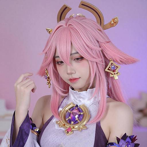 Elegant Asian Cosplayer with Pastel Hair