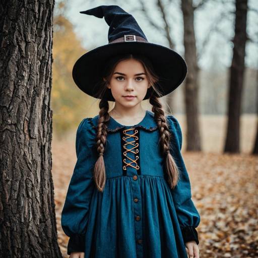 Girl in Charming Witch Costume Outdoors