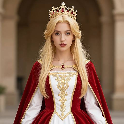 Regal Blonde Woman in Embroidered Dress