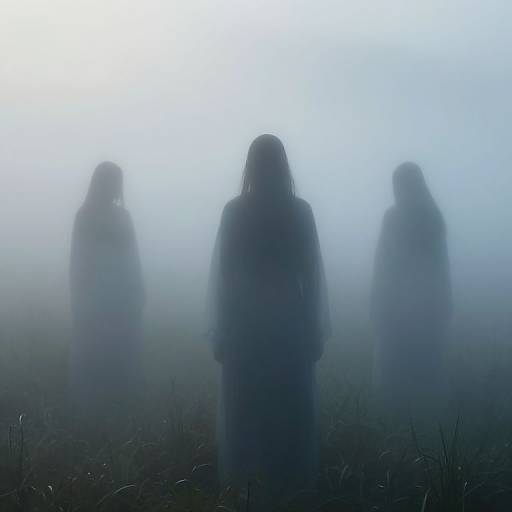 Ethereal Veiled Figures in Mist