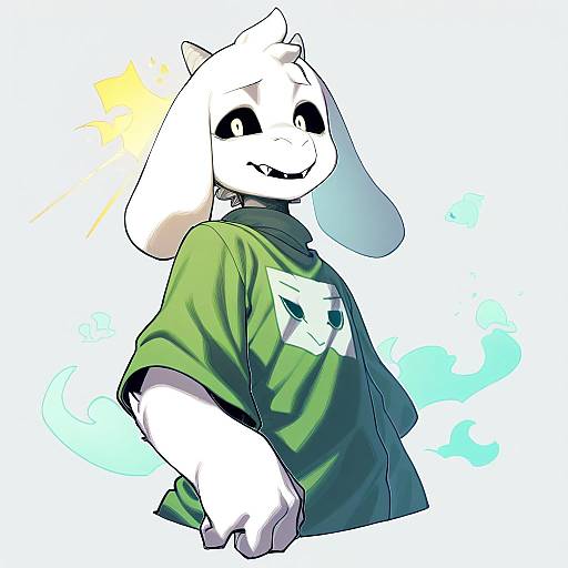 Illustration of Asriel dreemurr, undertale in the style of Spacezin