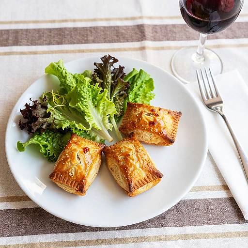 Simple Meal with Pastries and Wine