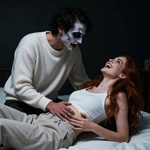 Chilling Horror Scene with Pale Makeup
