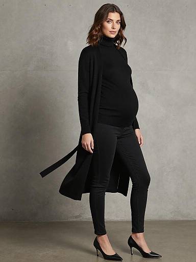 Pregnant Woman in Black Monochrome Outfit