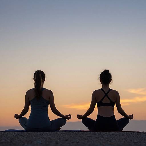 Meditation Couple Facing Sunset