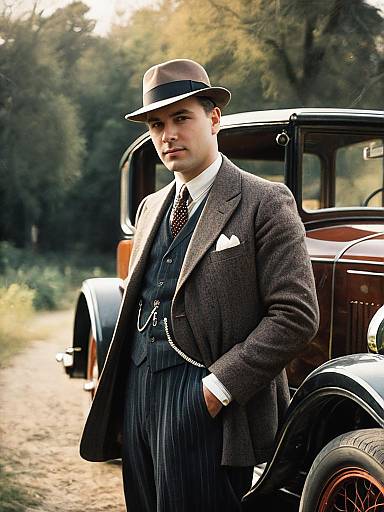 1920s Man with Vintage Car Portrait