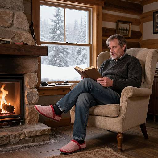 Cozy Winter Cabin Reading Scene