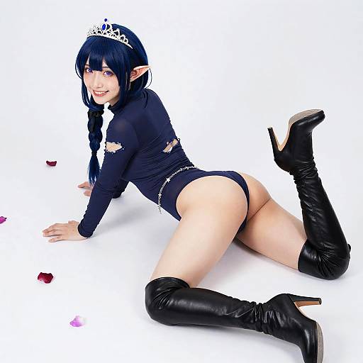 Cosplay Girl with Midnight-Blue Hair and Tiara