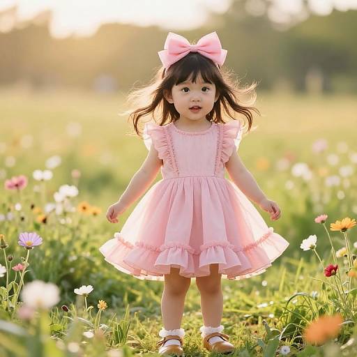 Joyful Young Girl in Pink Dress