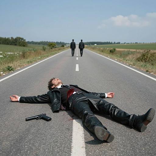 Dramatic Scene: Fallen Figure on Road