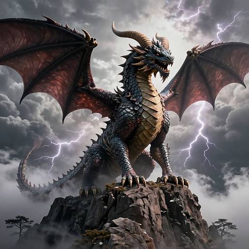 Epic Horned Dragon on Mountain Peak