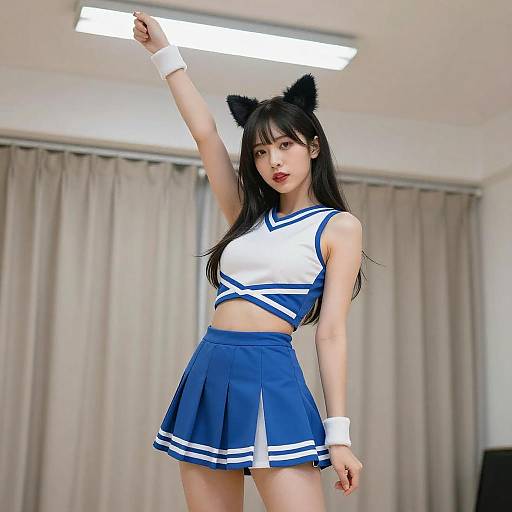 Anime-Style Cheerleader with Cat Ears