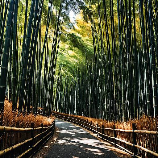 Autumn Bamboo Forest in Vibrant Nihonga Art
